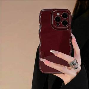 lot 70602 image: FABSPARK Phone Case for iPhone 16 Pro Case,Simple Wave Design Wavy Frame Soft Silicone Aesthetic for iPhone 16 Pro,Wine Red - Retail $15