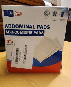 lot 70636 image: Gauze Care Abdominal Pads - Box of 27 - Retail $15