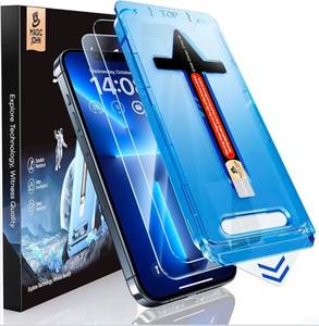 lot 70656 image: MAGIC JOHN 2 Pack for iPhone 13 Pro MaxiPhone 14 Plus 6.7 inch Tempered Glass Screen Protector, Auto Dust-Elimination Installation, Bubble Free, HD Clear, Easy Installation - Retail $12