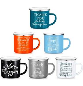 lot 69337 image: 6-Piece Inspirational Teacher Enamel Mug Set - Retail $35