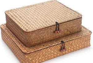 lot 69338 image: Woven Straw Storage Box with Compartments - Retail $25