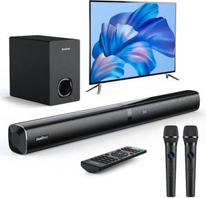 $102 Karaoke Soundbar with Subwoofer, 2 Wireless Mics, Bluetooth, TV