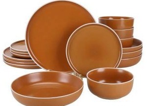 BIA Cordon Bleu Stoneware, Tempo, 16-Piece Dinnerware Set Double Bowl, Terracotta- Retail: $90