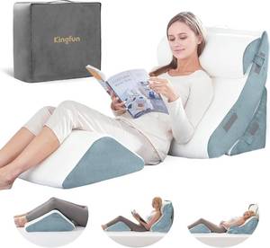 lot 101463 image: Kingfun 4PCS Orthopedic Bed Wedge Pillow Set for After Surgery, Memory Foam Support Pillow for Back, Neck and Leg Pain Relief, Adjustable Triangle Pillow - Acid Reflux, Anti Snoring & GERD