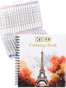 lot 101474 image: Stress Free Adult Coloring Book with Markers  36 Colors Alcohol Markers & Coloring Book for Adults to Relax and Relieve Anxiety, Included 30 Themes Designs