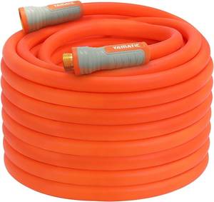 lot 101479 image: YAMATIC Heavy Duty Garden Hose 58 in x 75 ft with Swivel Fitting, Super Flexible Water Hose, All-weather, Lightweight, Burst 600 PSI