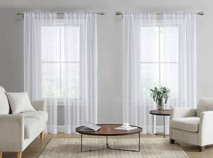 lot 101489 image: Laura Ashley White Sheer Curtains with Rod Pocket, Each Panel Measures 38 W x 96 L, Lehman, 4 Panels