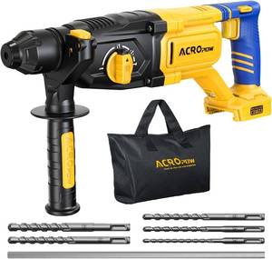 lot 101495 image: SDS-Plus Cordless Rotary Hammer Drill for Dewalt 20V Battery Brushless Motor, Safety Clutch, 4 Functions, LED Light with Vibration Control, 5 Drills with Carry Bag(No Battery)