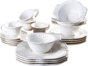 lot 201316 image: American Atelier 20-Piece Baroque Dinnerware Set, White