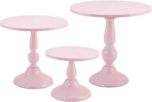 lot 201318 image: Set of 3 Pink Cake Stands, QENUIITEA Metal Round Cake Holder Dessert Pie Pizza Display Stand 8 10 12 Serving Tray Decoration for Wedding Celebration Party Birthday Baby Shower