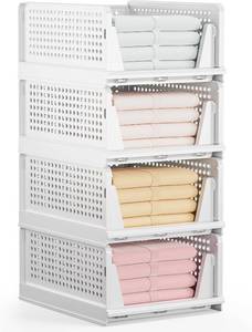 lot 201330 image: Mavivegue 4 Pack Stackable Closet Storage, Plastic Drawer Basket,Closet Organizers Storage Box for Cupboard,Bedroom, Kitchen, Bathroom, Office White