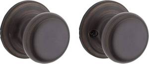 lot 201336 image: Kwikset Juno Interior Passage Door Knob, Handle For Closet and Hallway Doors, Non-Locking Doorknob in Venetian Bronze, with Microban Protection