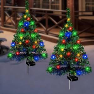 lot 201337 image: 2026 New Waterproof Solar Christmas Tree Lights Holiday Decorations, Outdoor Courtyards, Gardens, Lawns, Small Path Light, Atmosphere Lights, Solar Pathway Christmas Tree Stake Light (2Pcs)