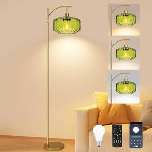 lot 201340 image: Gold Floor Lamps for Living Room Vintage Floor Lamp with Remote Control & Green Glass Lampshape,Dimmable Floor Lamp Mid Century Modern Standing Lamp Brass Tall Floor Lamps for Bedroom Corner