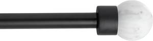 lot 201341 image: TOWN & COUNTRY LUXE Marbled Sphere Single Indoor Curtain Rod and Finial Set, Natural Marble Stone Look, Easy Install Wall Mount, Matte Black, Adjustable 36 -72