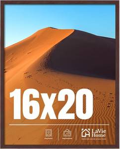 lot 201346 image: LaVie Home 16x20 Picture Frame for Wall Display, 16x20 Brown Picture Frame with HD Plexiglas, 16 x 20 Poster Frame 1 Pack, Display Frame for Vertical or Horizontal, Classic Collection