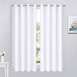 lot 201353 image: Yakamok Pure White Curtains Room Darkening Thermal Insulated Grommet top Window Curtains for Living Room, 52 x 54 Inch, Pure White, Set of 2