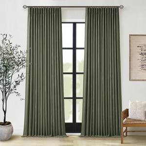 lot 201354 image: Olive Green Pleated Linen Blackout Curtains 90 Inches Long for Bedroom Living Room Pinch Pleat Black Out Thermal Insulated Ring Hooks Back Tab Room Darkening Drapes Dark Green Curtains with Liner