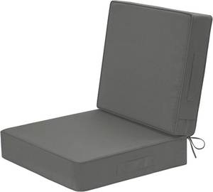 lot 201366 image: Wellsin Outdoor Deep Seat Patio Cushions, 22 x 22 Outdoor Cushions with Removable Covers, Ties and Handle for Chair, Sofa, Couch, Dark Grey