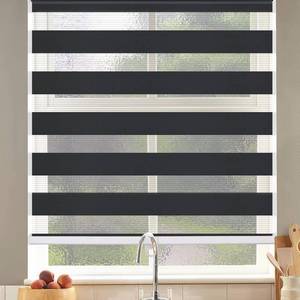 lot 301330 image: SEEYE Cordless Zebra Blinds Roller Shades for Window Day and Night Blind Dual Layer Light Filtering Shade Light Control Room Darkening Horizontal Window Treatment 20 W X 72 H, Black