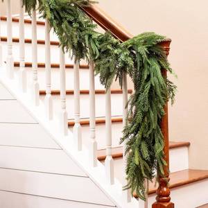 lot 301346 image: Mixed Norfolk Pine Garland with Evergreen, and Cedar Garland Artificial Realistic Greenery Branches for Decoration, Christmas Garland for Mantle, Premium Real Touch (6 Foot)