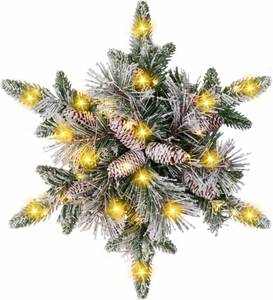 lot 301362 image: Giegxin 2 Pack 20 Lighted Christmas Wreaths for Front Door, Pre-Lit Snowy Star Wreaths with Pine Cones & Warm White LED Lights, Snowflake Wreath for Outdoor Indoor Xmas Home Decor
