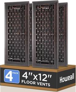 lot 301376 image: 4x12 Inches 4 Pack Heavy Duty Walkable Floor Register - Easy Adjust Air Supply Lever Decorative Floor Vent Covers, Boston Design Vent Covers for Home - Oil Rubbed Bronze