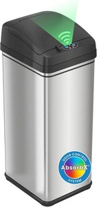 lot 401259 image: iTouchless 13 Gallon Patented Sensor Trash Can with AC Adapter & Odor Filter, Original Inventor 50L Automatic Kitchen Garbage Bin, Fingerprint-Proof Stainless Steel, Pet-Proof Lock, Soft-Close, Silver