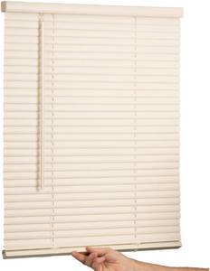 lot 401260 image: LOTUS & WINDOWARE Cordless Mini Blind, 1 Vinyl Slats, 35 Wide x 72 Long - Alabaster, Window Blinds for Home and Office, Interior Door Blinds - Light Filtering