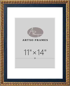 lot 401263 image: ArtXO Elegant Picture Frame with Removable White Mat for Family Photos, Vintage GoldBlack Wood Frame Home Decor 48