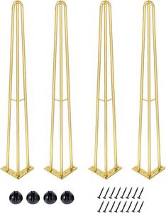 lot 401278 image: 28Inch Hairpin Table Legs Golden Set of 4 Desk Legs,1300lbs Load Capacity   Rodsfor Coffee Table, Night Stand Desk Bench Desk, Bench Desk Dining End Table Chairs