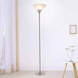 lot 401285 image: Torchiere Floor Lamp - Standing Bedroom Light with Sturdy Metal Base and Marbleized Glass Shade - by Lavish Home (Brushed Silver)