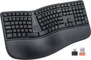 lot 401292 image: MEETION Ergonomic Keyboard Wireless, Split Curved Keyboard with Cushioned Wrist Palm Rest, 2.4G Cordless Computer keybaords, Full Size Natural Typing for WindowsMacLaptopPC, Black