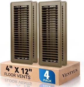 lot 401298 image: Floor Register Vent Covers 4-Pack, Walkable Powder-Coated Metal Vent Covers with Adjustable Airflow, Curved Safe Edges for FloorWall, Brown