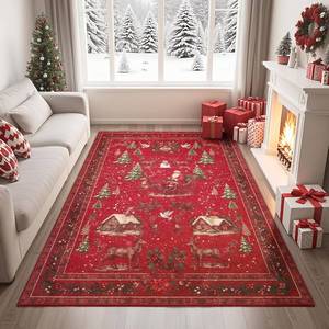 lot 401299 image: LmnLft Christmas Runner Rug, Non-Slip Hallway and Kitchen Floor Decor, Holiday Low Pile Santa Claus and Elk Pattern Carpet
