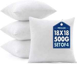 lot 401300 image: MIULEE Pillows Inserts, Pack of 4 18x18 Inch 100% Virgin Microfiber Filling Throw Pillows for Bed Couch Sofa