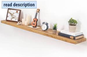 lot 201362 image: Retails for $126 Floating Shelves for Wall, 48x9.3 Rustic Solid Live-Edge Elm Wood Wall Shelves, Heavy-Duty Floating Shelves with Invisible Brackets for Living Room, Bedroom, and Kitchen, Natural Finish
