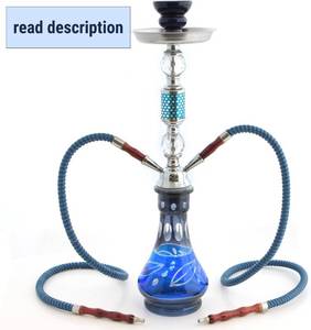 lot 301336 image: GStar Convertible Series 18 1 or 2 Hose Hookah Complete Set - Modern Art Glass Vase (Soothing Blue)