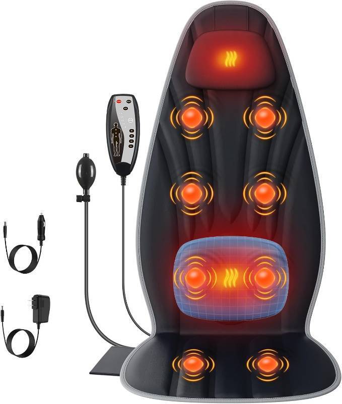 lot 471187 image: SLOTHMORE Back Massager with Heat Seat Massager for Full Back with 8 Vibrating Motors and 2 Heat Levels, Massage Chair Pad with Lumbar Support Suitable for OfficeHomeGift