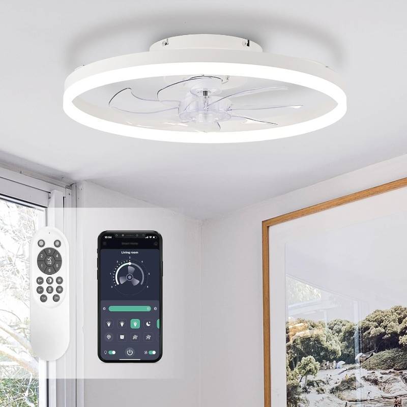 lot 201241 image: STERREN Ceiling Fans with Lights,20 Low Profile Ceiling Fan with Remote Control, Modern Flush Mount Ceiling Fan,White Fan Light for Bedroom, Living Room,Kitchen,Small LED Ceiling Light Fixture