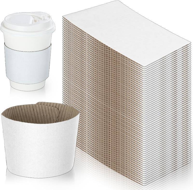 lot 241895 image: White Coffee Sleeves For 10 to 20 oz. Cups (150 Pack), Disposable Corrugated Cardboard Paper Jacket For Better Grip, Hot Cold Drinks Holder, Chocolate Milk Tea Beverage Insulator, Hand Protection