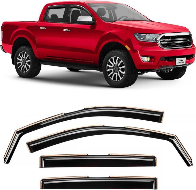 lot 241902 image: Voron Glass in-Channel Extra Durable Rain Guards for Trucks Ford Ranger 2019-2023 SuperCrew, Window Deflectors, Vent Window Visors, 4 Pieces - 220160