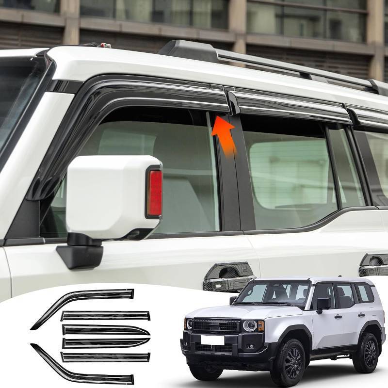 lot 341904 image: Retails for $109 Window Rain Barrier for 2024 2025 Toyota Land Cruiser 250&1958 Prado LC250 Side Window Deflector Ventilation Wider Rain Brow Decorative Cover Exterior Kits Blacked Out Tuning Accessories