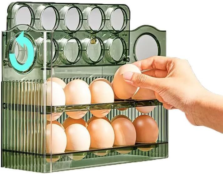 lot 441854 image: Egg Holder For Fridge, Egg Tray for Refrigerator, Egg Storage for Refrigerator for 30 Eggs, Automatic Flip Egg Storage Tray with Timers, Special Egg Holder Countertop Solution