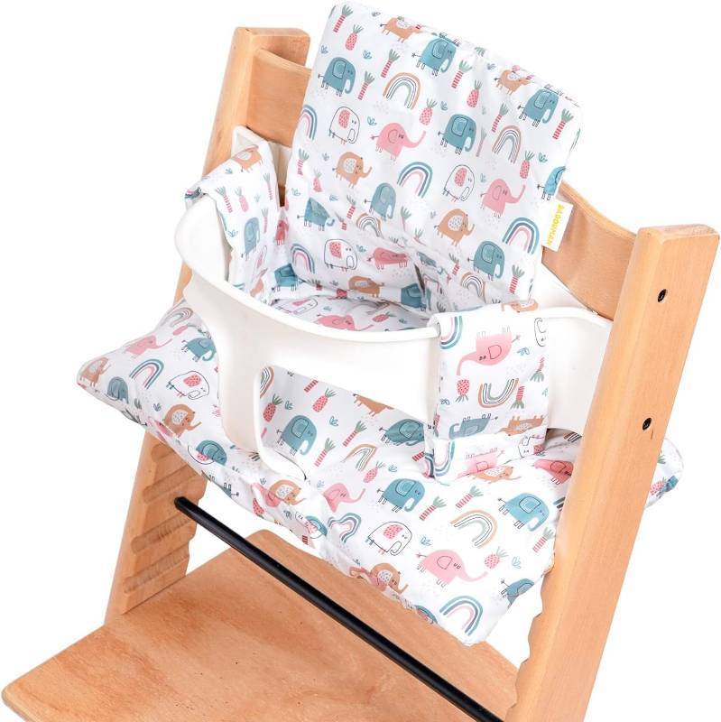 lot 441855 image: Waterproof & Extra Padded Soft Dining Chair Seat Cushion, Wipe Clean Cushion for Stokke Tripp Trapp High Chair, 18 L x 11 W, Compatible & Convertible Design (Colorful Elephants)