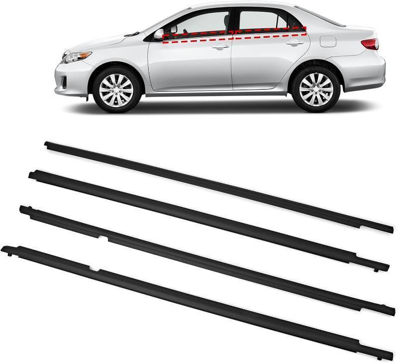 lot 251381 image: TOP-MAX WeatherStrip Window Molding Trim Seal Belt Replacement for Toyota Corolla 2009 2010 2011 2012 2013, 4pcs Black Window Weather Stripping Replaces#75710-02210, 7571002260, 7571012780