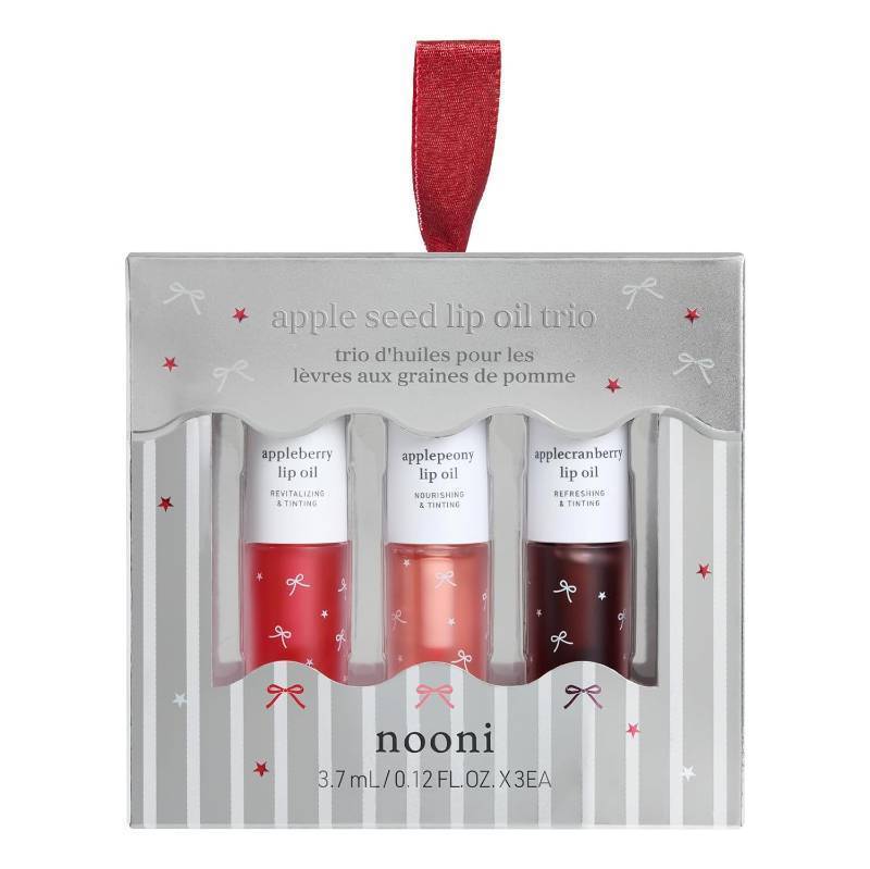 lot 251401 image: NOONI Korean Lip Oil Stain Set - Appleseed Lip Oil Trio  2025 Holiday Ribbon Limited Edition, Korean Lip Stain Long Lasting, Stocking Stuffers, Teen Girl Gifts Stuff, lip plumper 0.12 Fl. Oz. x 3ea