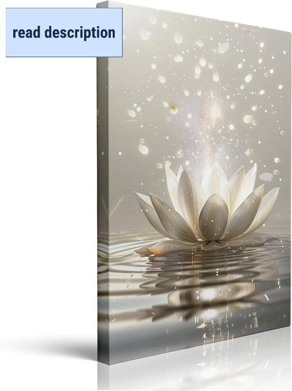 lot 161215 image: Zen Meditation Lotus Floral Canvas Wall Art Framed Plant Flower Picture Wall Decor Inspirational Prints Poster Yoga Spa Cool Painting for Living Room Bathroom Bedroom Home Artwork (16 x24