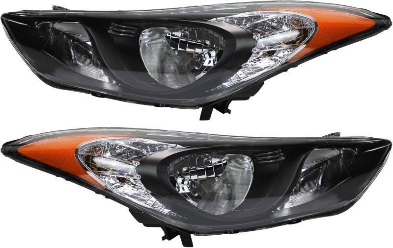 lot 161262 image: Retails for $114 2011 2012 2013 Elantra Headlights,Headlight Assembly Fit for Hyundai Elantra 2011-2013 Halogen Headlamp Repalcement Driver Passenger Side Black Housing Amber Reflector Clear Lens