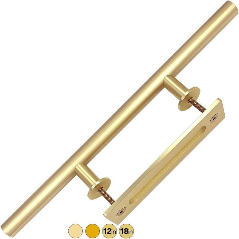 lot 361228 image: Rio Salto 18-Inch Brushed Brass Vintage Gold Barn Door Handle Kit Closet Door Handle Solid Aluminum Pull Handle Flush Handle Set Large Sliding Door Handles (Light Gold, 18 - 1Pack)